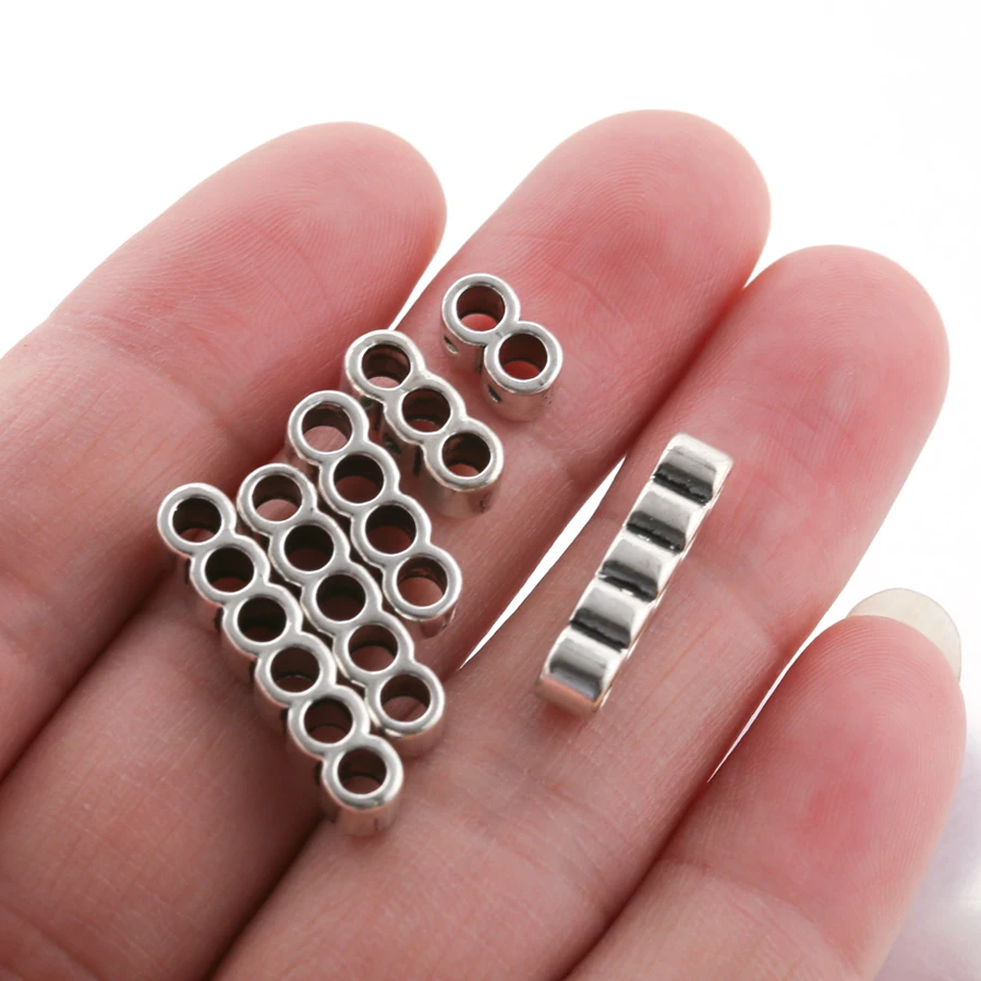 20Pcs Tibetan Silver Multiple Strand Tube Bead Slider Spacer Separator For 3mm Leather Cord Bracelet Necklace Jewelry Making