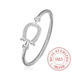 Dop shipping 925 sterling silver Filled Horse Shoe Bangle horseshoe water drop Bracelet Fine Jewelry Women Valentine's Day Gift