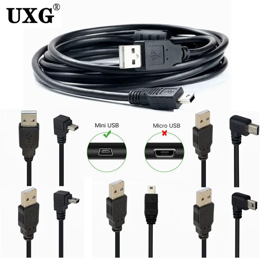 USB 2.0 Male To Mini USB 5pin UP Down Left Right Angled 90 Degree Cable 0.25m 0.5m 1.5m 3m For Camera GPS MP3 4 Tablet Hard Disk