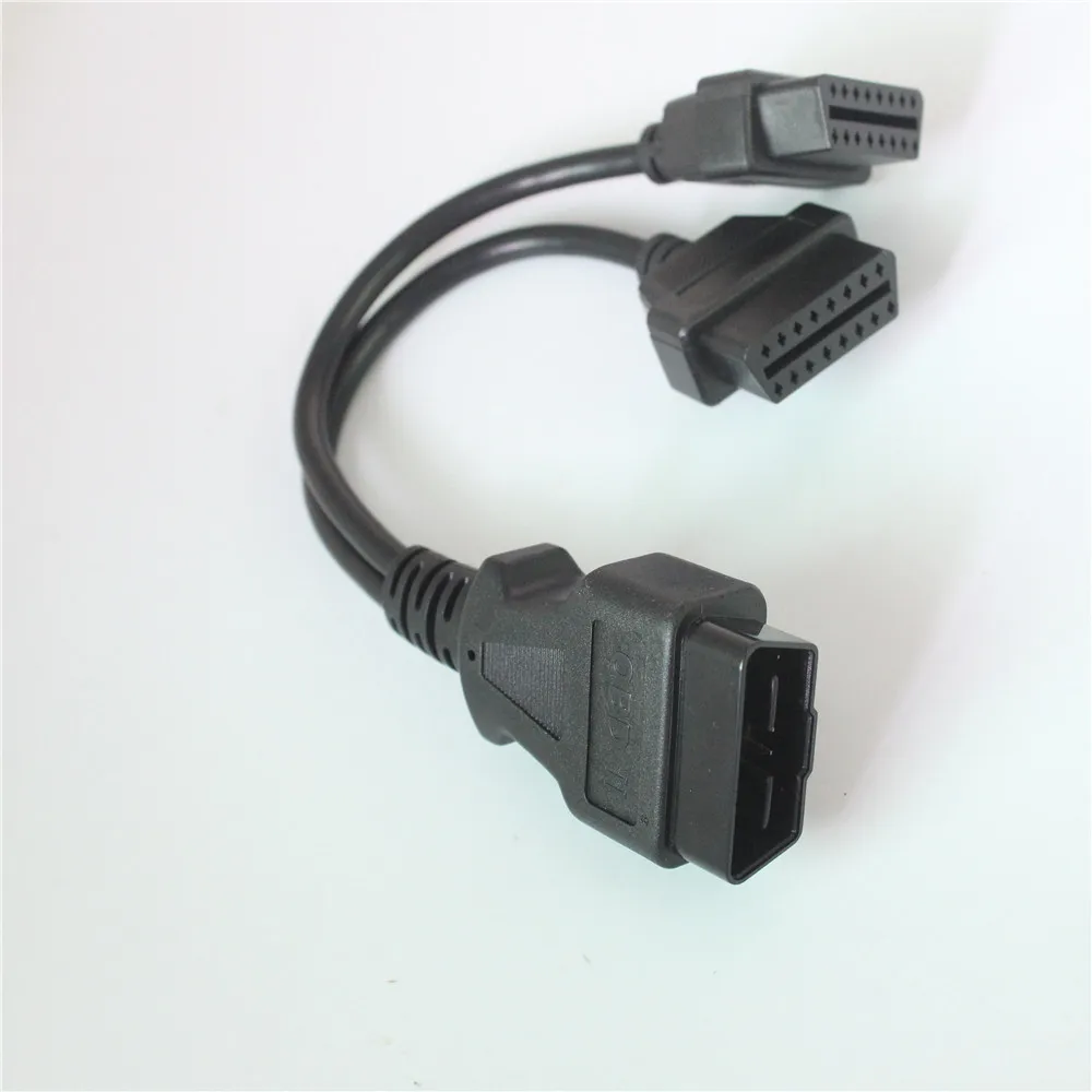 A+++ Quality 30CM OBD2 16 Pin Cable Extension Splitter Male to Dual Female Y OBD 16Pin Cable 1-2 OBD Connector adapter