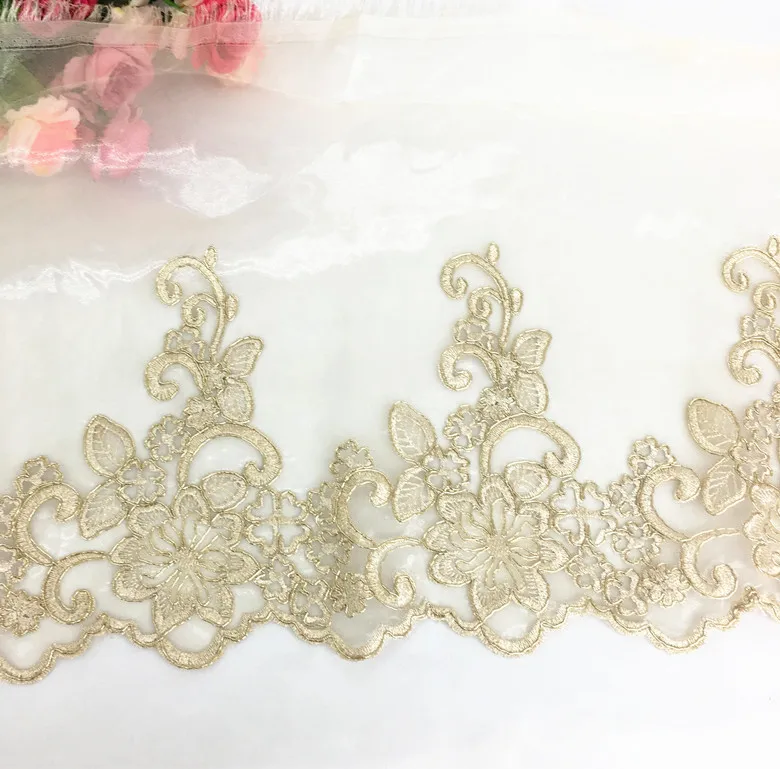 1yard/21cm Gold Polyester Soft Mesh Embroidery Lace Trimmings Dress Accessories Lace Fabric Sewing Crafts Doll Material