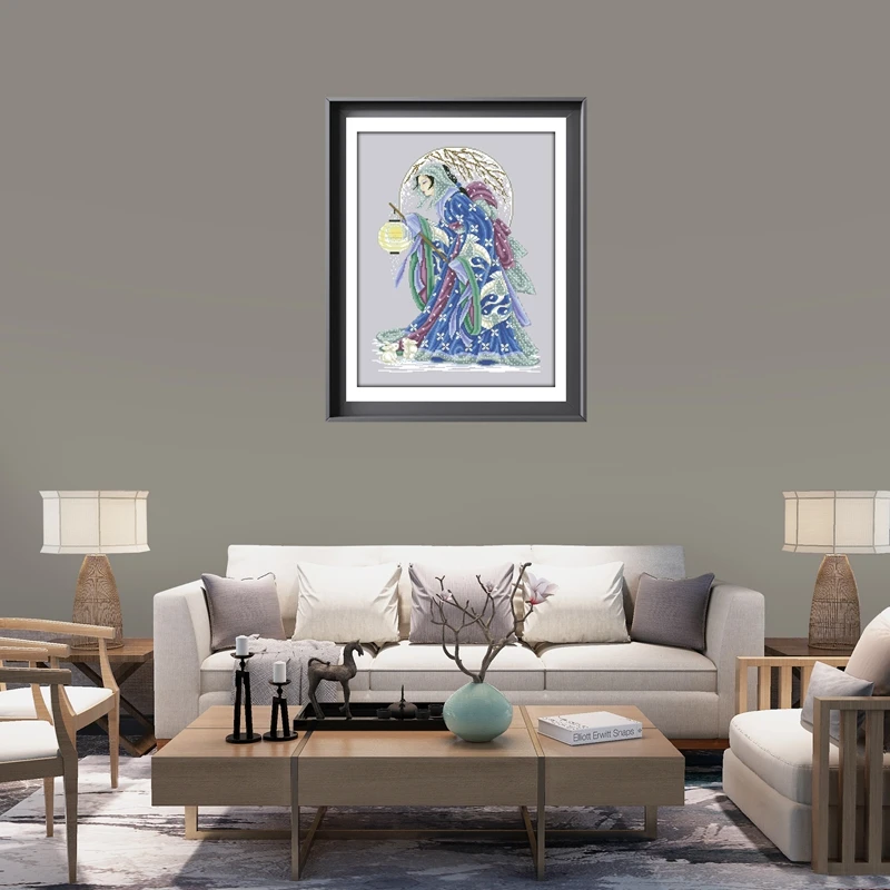 

Зимний гейша в снежном крестиком, набор для вышивки феи, дизайн 18 карат, 14 карат, 11 карат, серебро, холст без печати, вышивка крестиком, рукоделие своими руками