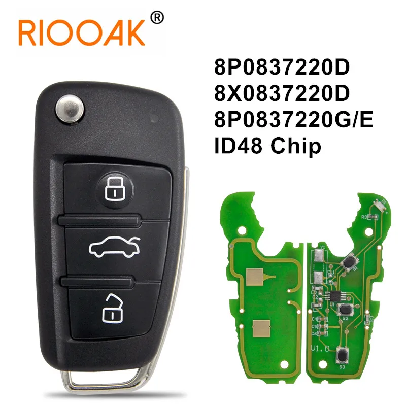 

Car Remote Key Part Number 8P0837220D 434 Mhz 48 Chip Auto Smart Flip Key With HU66 Blade For Audi A3 TT S3 A4 S4