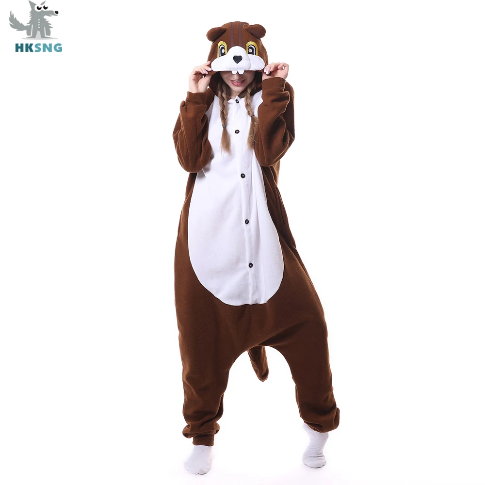 

HKSNG Adult Squirrel Onesies Pajamas Fleece Halloween Party Oneises Costumes Suit Jumpsuits Pyjamas Hooded Kigurumi