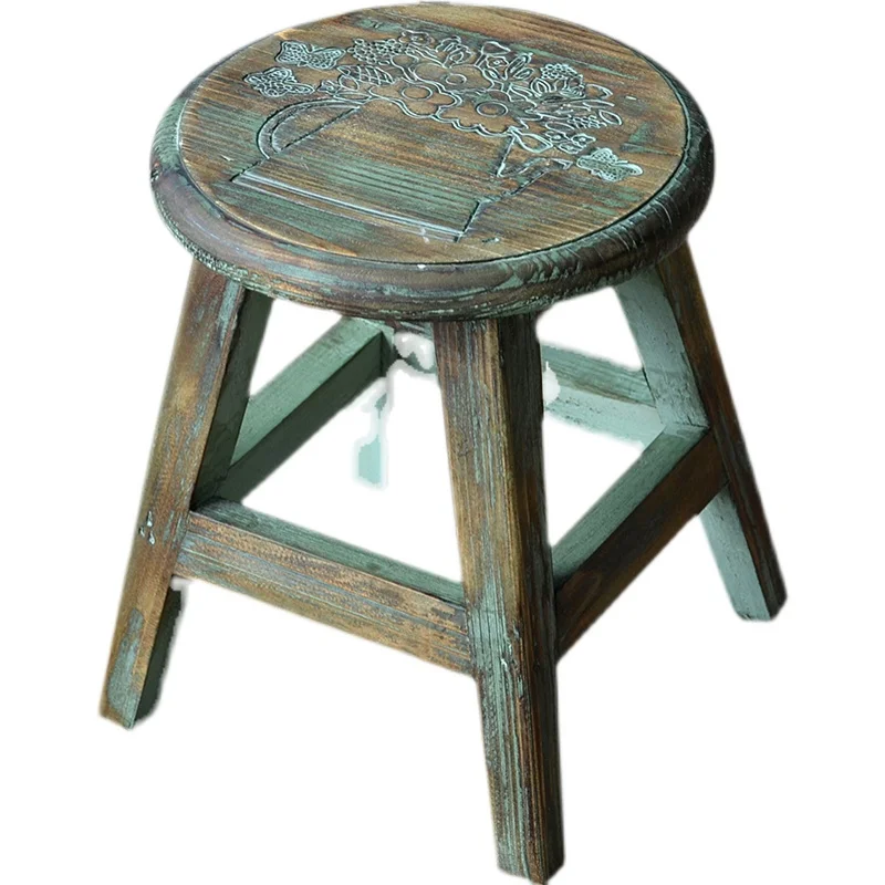 Handcrafted Decorative Vintage Small Wood Foot Stool Round