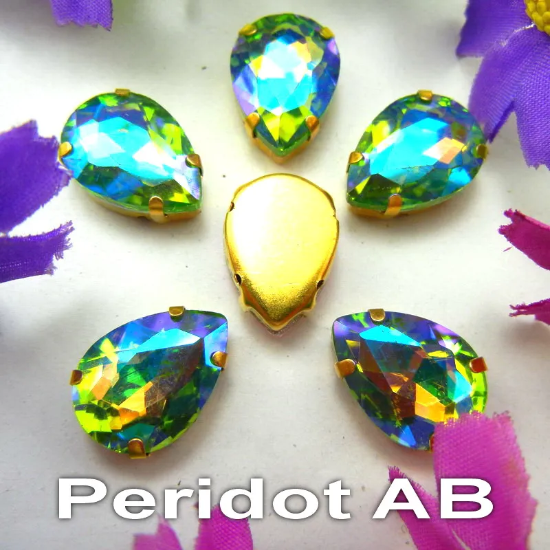 AB Colors 7 Größen Goldene Krallenfassungen Tropfenförmige Glas-Kristall-Applikationen zum Aufnähen, Strass-Perlen, Kleidungsapplikationen, DIY-Verzierung – Detail 3