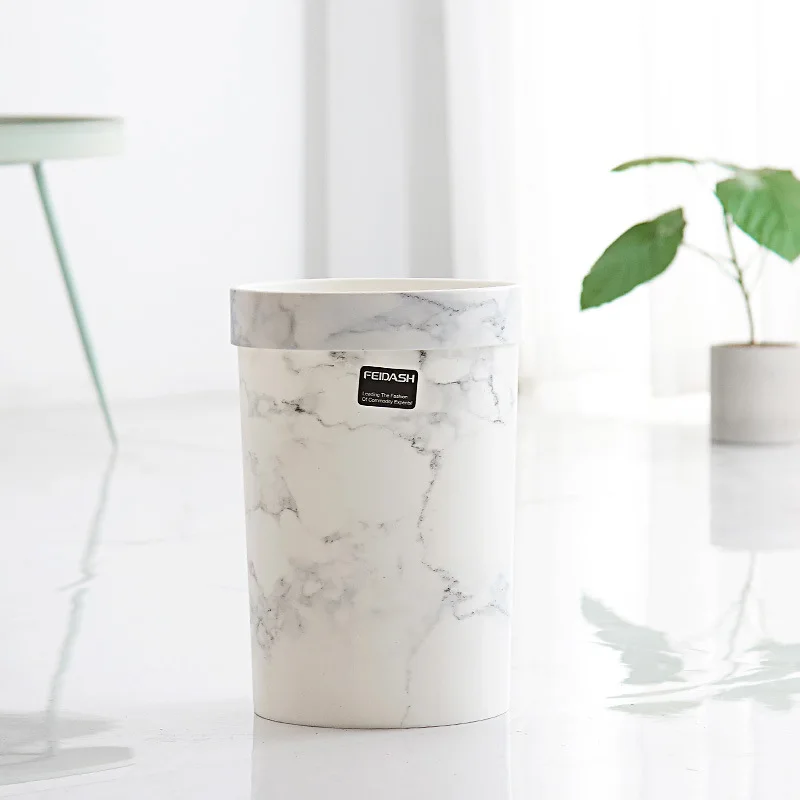 Marble Pattern Plastic Trash Can Without Lid European Style Dustbin Office Garbage Bucket Living Room Bedroom Waste Bin