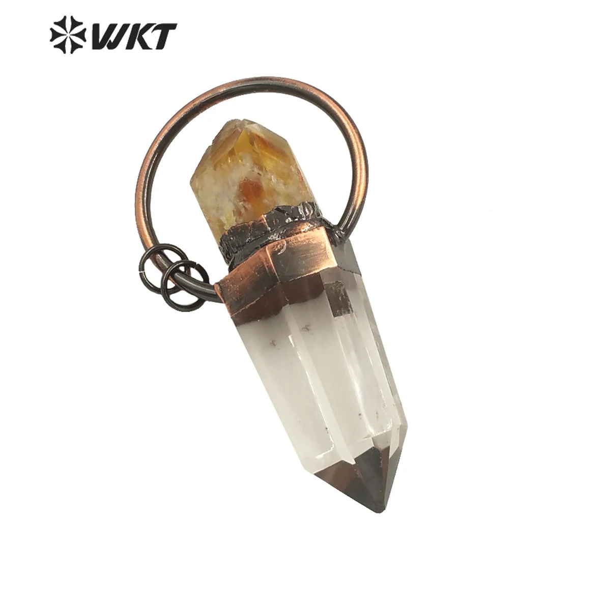 

WT-P1681 WKT Women Natural Crystal Quartz Point With Yellow Citrines Combined Pendant Boho Antique Copper DIY Crafts