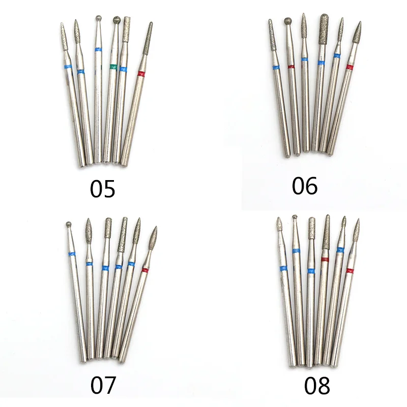 6pcs set Multi-types Diamond Nail Grinding Head Manicure Cutter Pedicure Machine Sander Drill Bit Electric Rotary Tools