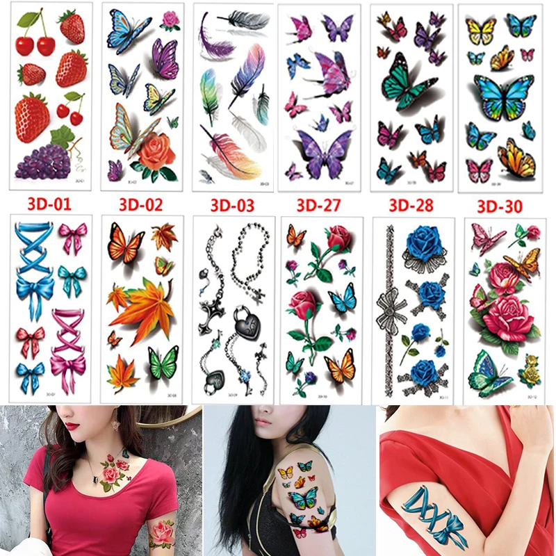 36 Pieces/set Waterproof Transfer Body Tattoo Temporary Tattoo Sticker Flower Rose Butterfly Art Fake Beauty Flash 3D Tattoos