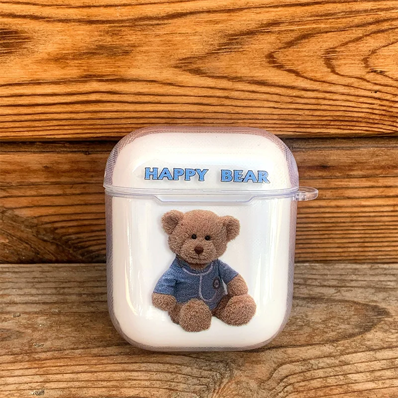2020 custodia per auricolare trasparente per orso simpatico cartone animato per Apple Airpods 12pro cuffia custodia per auricolare Wireless Bluetooth