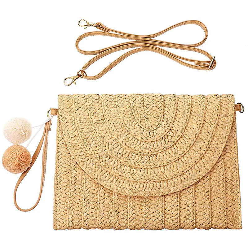 

Straw Shoulder Bag Straw Clutch Straw Crossbody Bag Casual Beach Straw Handmade Bag for Women Envelope Purse Wallet