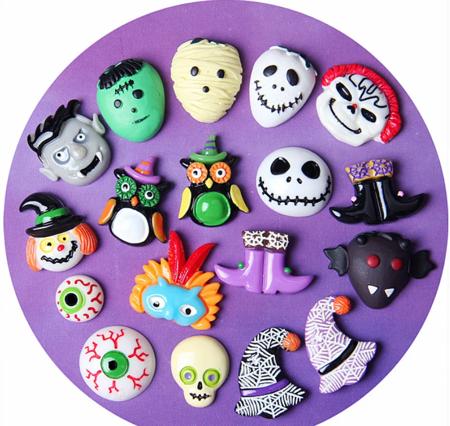 Resin Halloween Accessories Ghost Head Voodoo Doll Bloodshot Eye Flatback DIY Scrapbooking Hairbow Phone Case Accessories