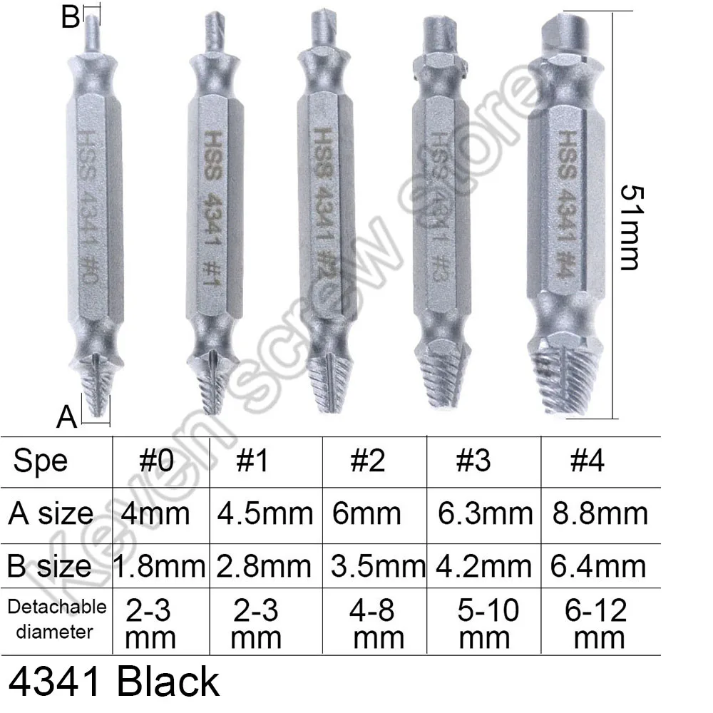 5PCS 4341 or S2 #0 #1 #2 #3 #4 Double Side Drill Out Damaged Screw Extractor Out Remover Broken Bolt Stud Stripped Screw Tools