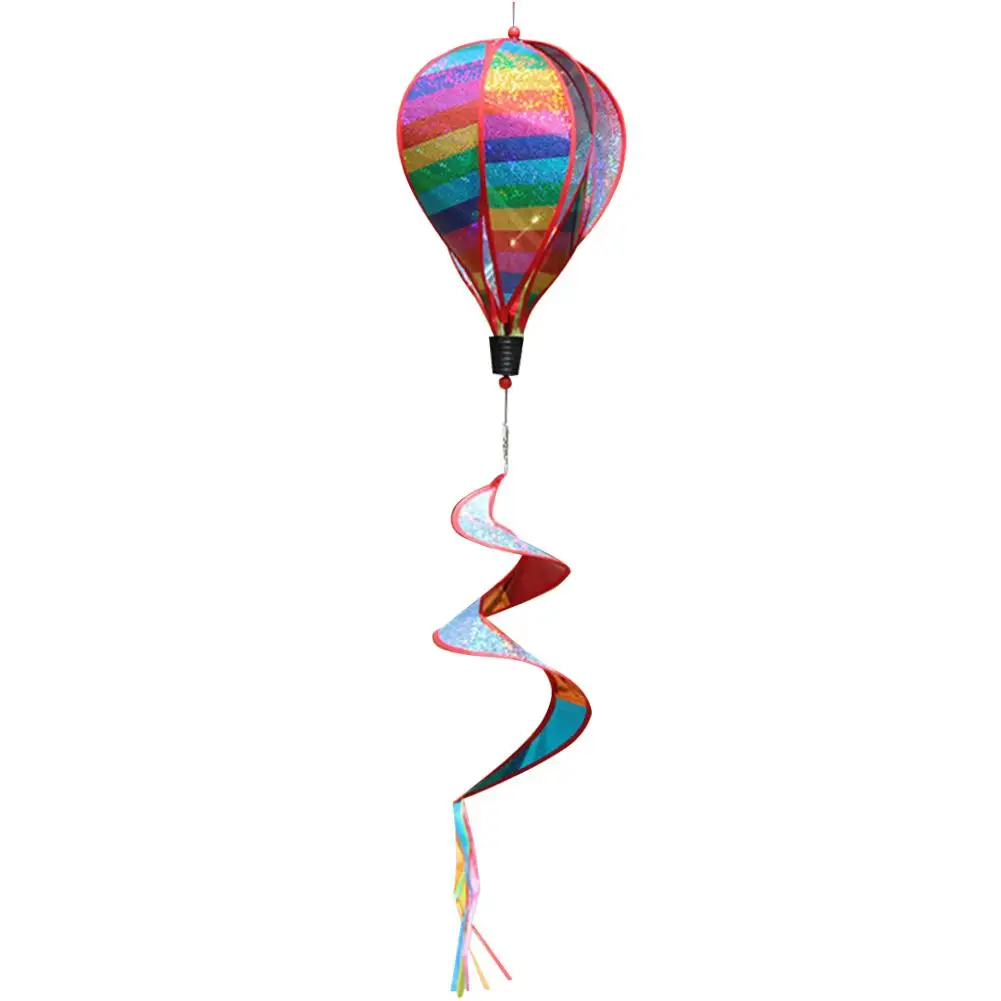 1pcs Rainbow Hot Air Balloon Garden Decor Wind Turn Windmill Rotating Colorful Stripe Windmill Spinner Yard Outdoor Decor