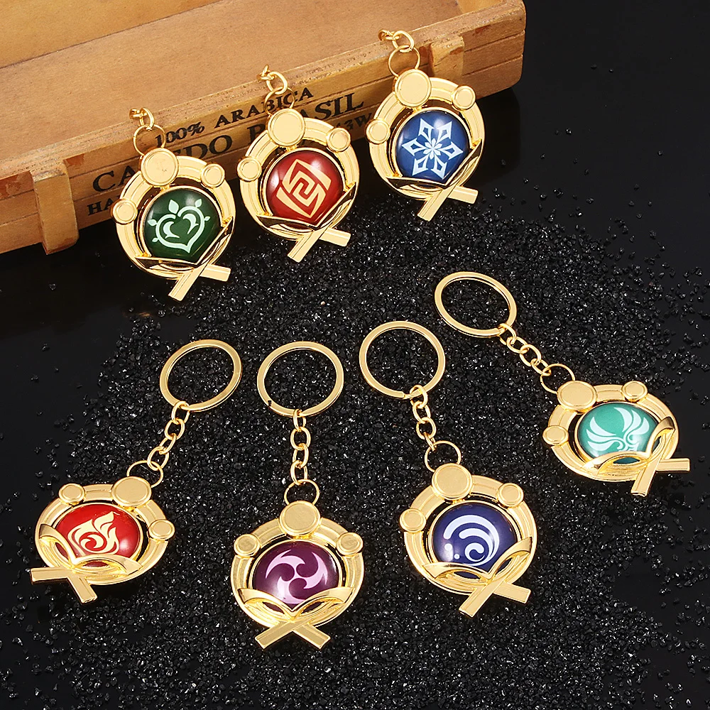 Genshin Impact Luminous Lnazuma Keychain Element Vision God's Eye Mondstadt Liyue Snezhnaya Double Sided Pendant Keyring Jewelry