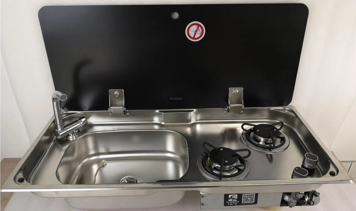 2 Burner Gas Stove Sink Combo with Glass Lid 2*1.8KW 775*365*150/120mm GR-904LS Boat RV