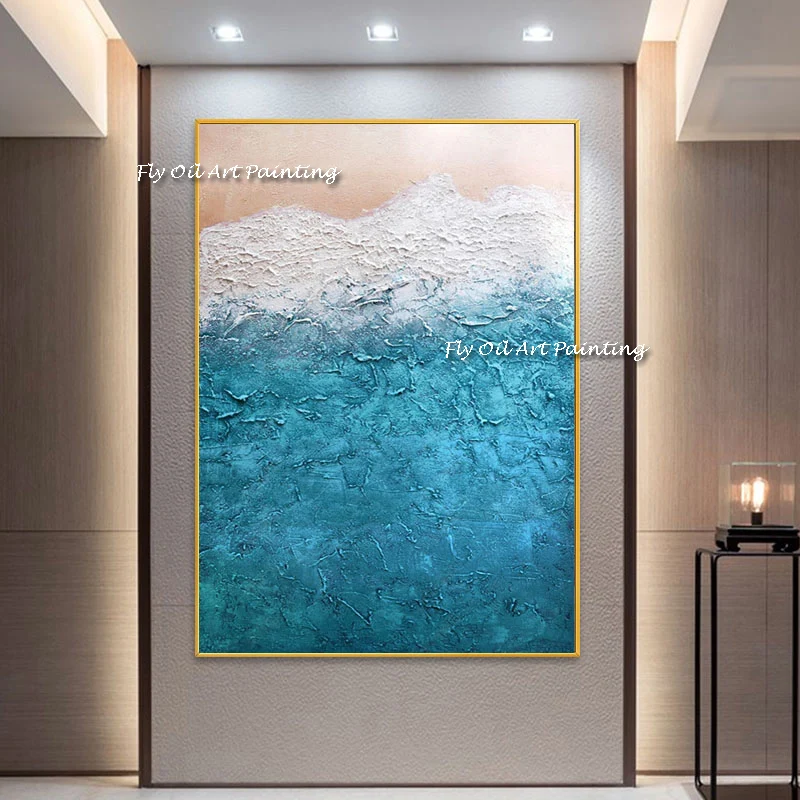 

Hand Painted 100% Oil Painting On Canvas Blue Ocean Wall Art Posters Pictures Handmade Canvas Painting For Home Wall Decor