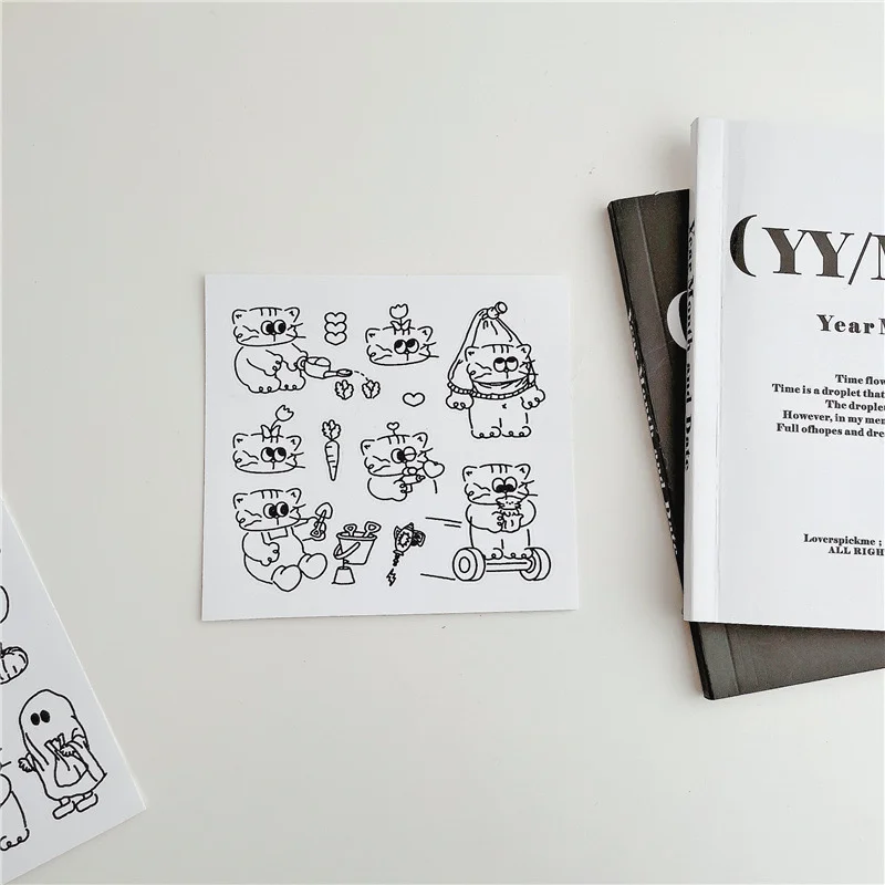 Pegatinas de dibujos animados de gato para la vida diaria, calcomanías cortas creativas, papelería Kawaii, pegatina decorativa sin huellas, Ins