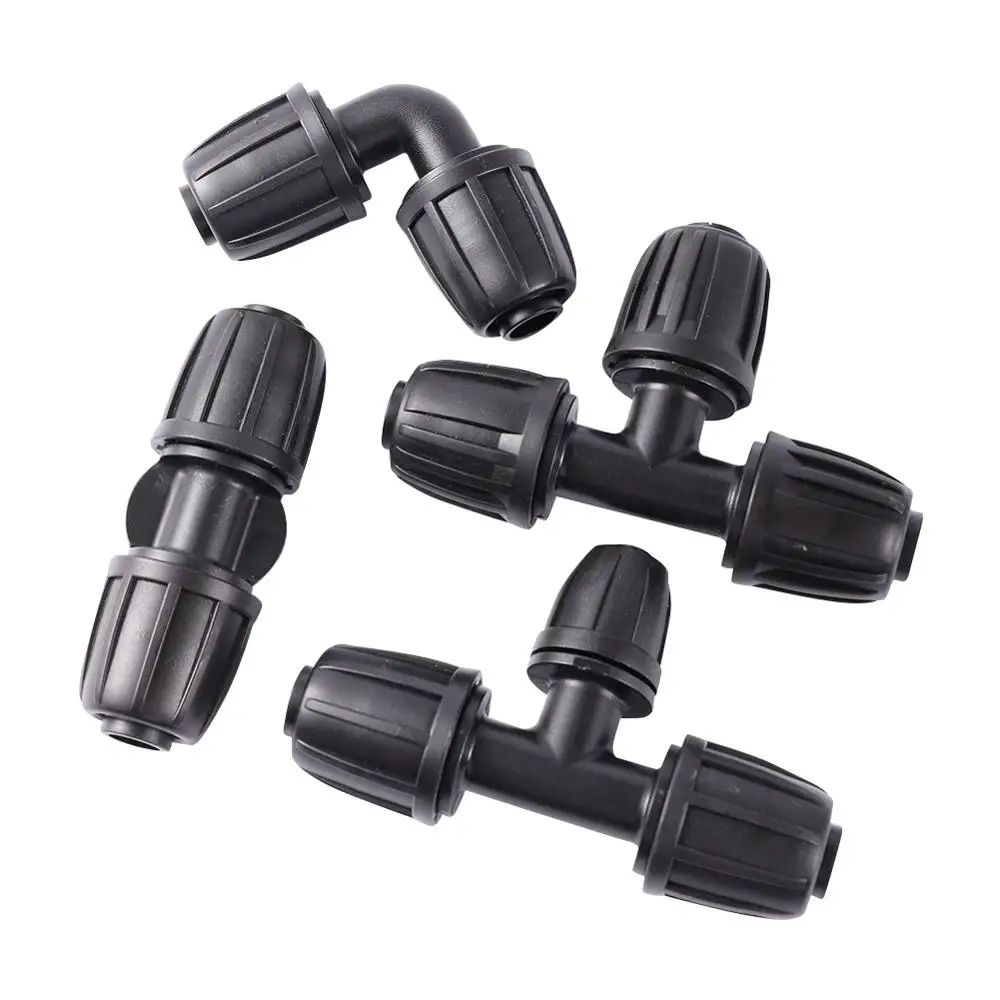 16mm PE Pipe Micro Drip Irrigation Pipe Fitting 3-Way Straight Elbow Type Locked Connector Garden Agriculture Supplies 5Pcs