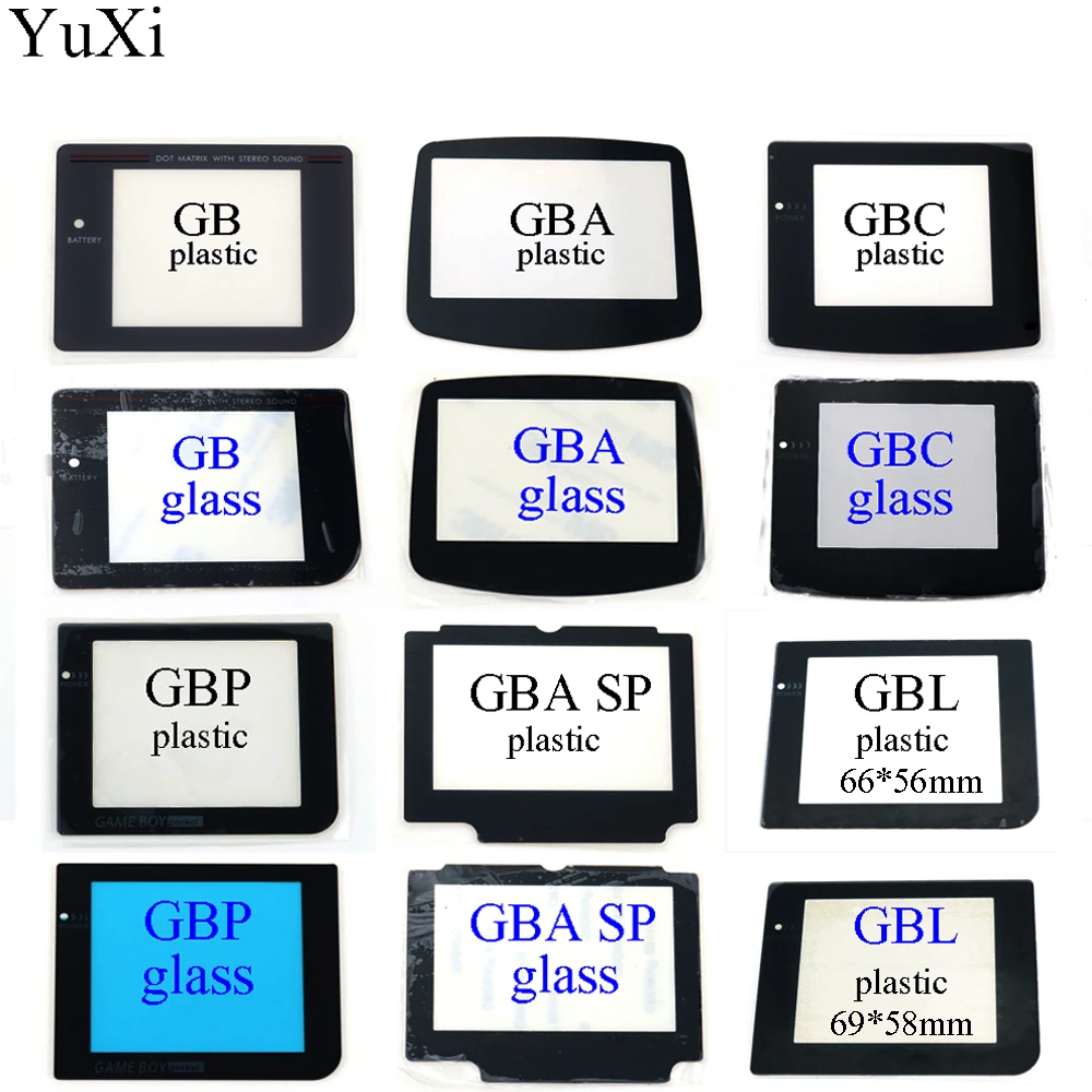 

12 models Plastic Glass Screen Lens For Gameboy For GB GBA SP GBC GBL GBP Lens Protector W/ Adhensive replacement repair parts