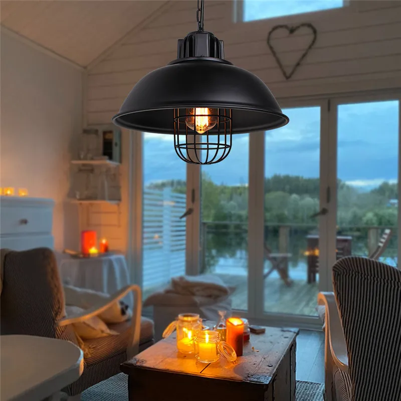 Retro Industrial Black Pendant Lighting Barn Farmhouse Pendant Lamp Metal Shade Bar Kitchen Island Ceiling Hanging Lights