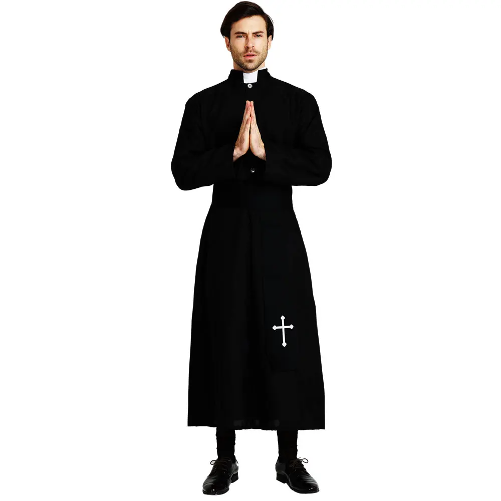 Umorden Adulto Nero Nobile Sacerdote Costume Uomini Pastore Religioso Padre Costumi di Halloween di Purim Del Partito Mardi Gras Fancy Dress