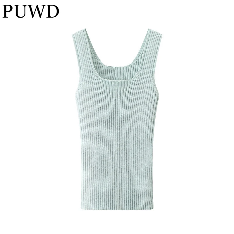 PUWD Cute Girls Slim Soft Cotton Tank Sweet 2022 Summer Fashion Ladies Solid Color Streetwear Tops Women Chic Sleeveless Top