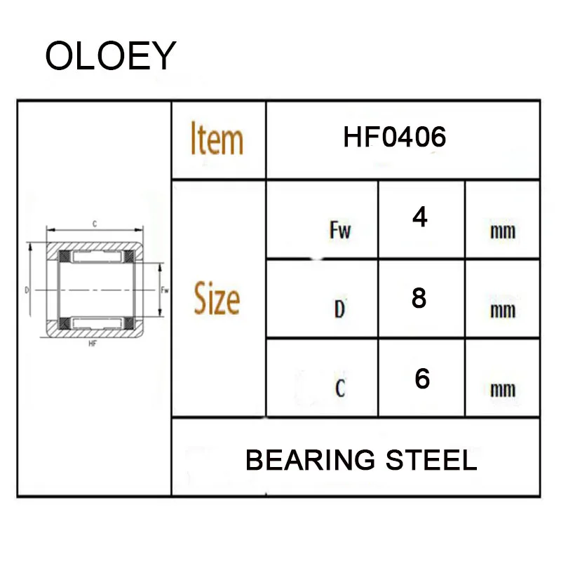 HF0406 4x8x6 مم طريقة واحدة مخلب مصغرة الأسطوانة إبرة تحمل مع مقاومة التآكل وعالية الجودة