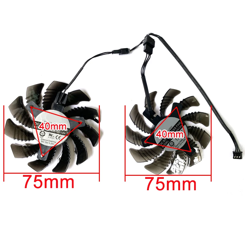 Ventilador resfriador para placa de vídeo, 2 peças, 75mm, 2pin 3pin tt128010sm gtx960, para gigabyte gtx 960 tablete gtx1650, ventiladores de placa gráfica