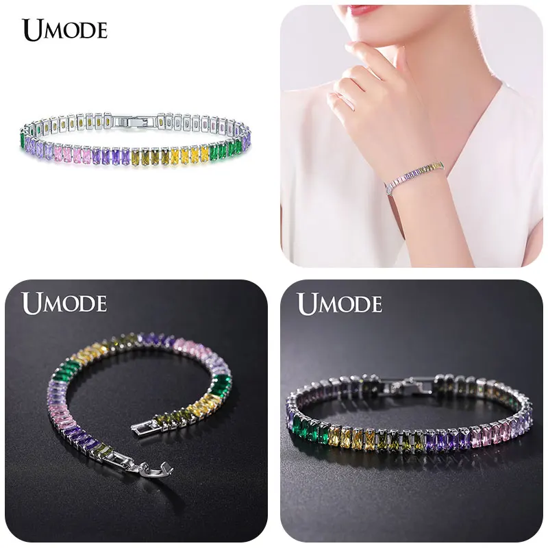 UMODE New Rainbow Crystal Tennis Bracelets For Women Bracelet Set Colorful Zirconia Femme Bridal Wedding Jewelry UB0181AX