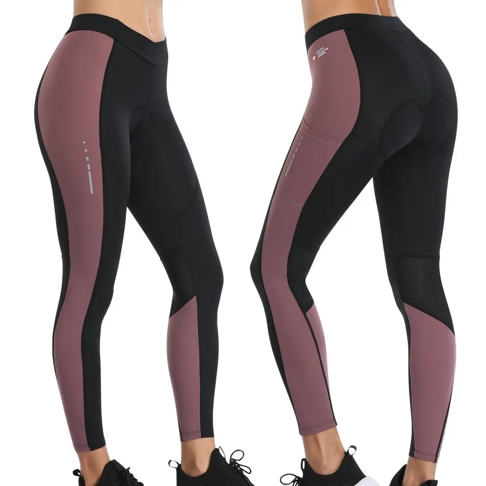 Santic calças longas de ciclismo das mulheres com 3d acolchoado malha respirável reflexiva mtb biking collants bicicleta leggings calças esportivas