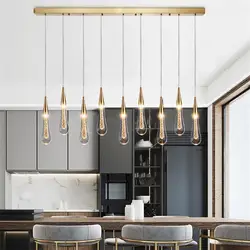 Customizable Water Drop Crystal LED Pendant Light Kitchen Fixture Light Villa Staircase Bar Restaurant Dining Table Hanging Lamp