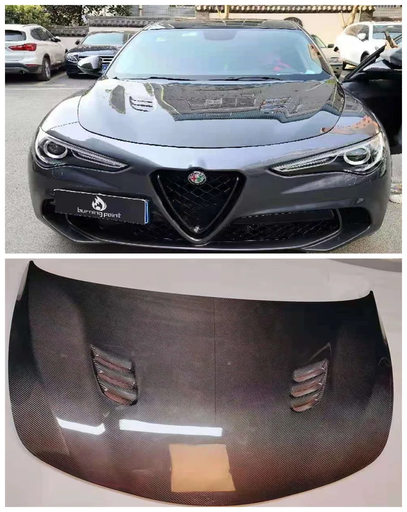 

High Quality Carbon Fiber Front Bumper Engine Hood Vent Cover Fits For Alfa Romeo Stelvio 2017 - 2019