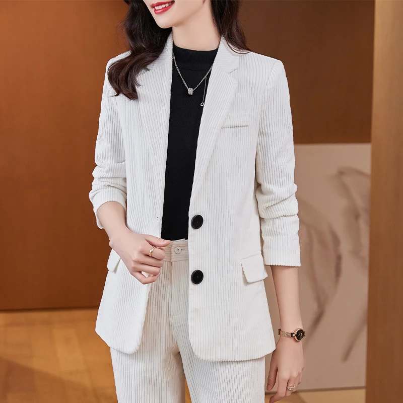 Uniforme formel, pantalon en tissu de haute qualité, manches longues, pour femmes professionnelles, tenue de travail, ensemble blazer, automne hiver