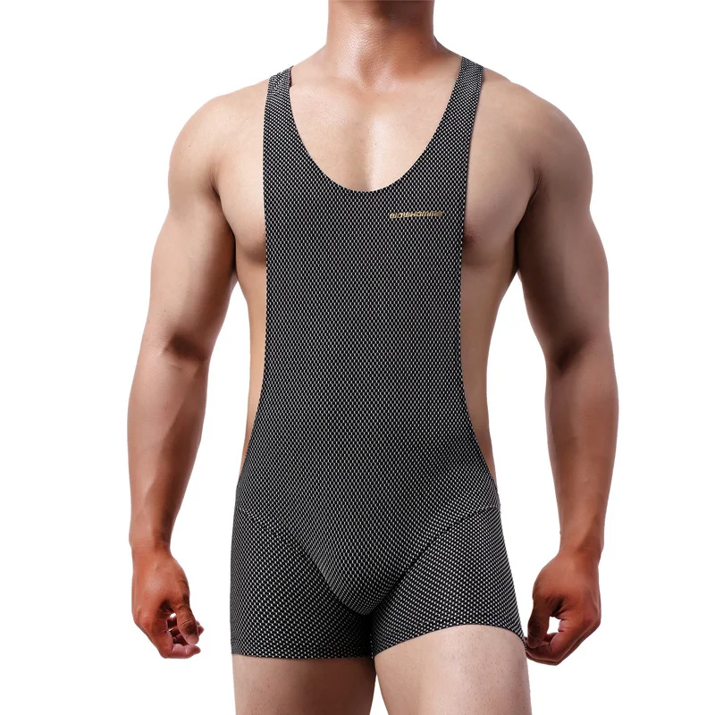 Mens Bodysuits Undershirts Sports Gym Bodybuilding Jumpsuits Leotard Wrestling Singlet Bodysuits Shorts Seamless Pouch Underwear