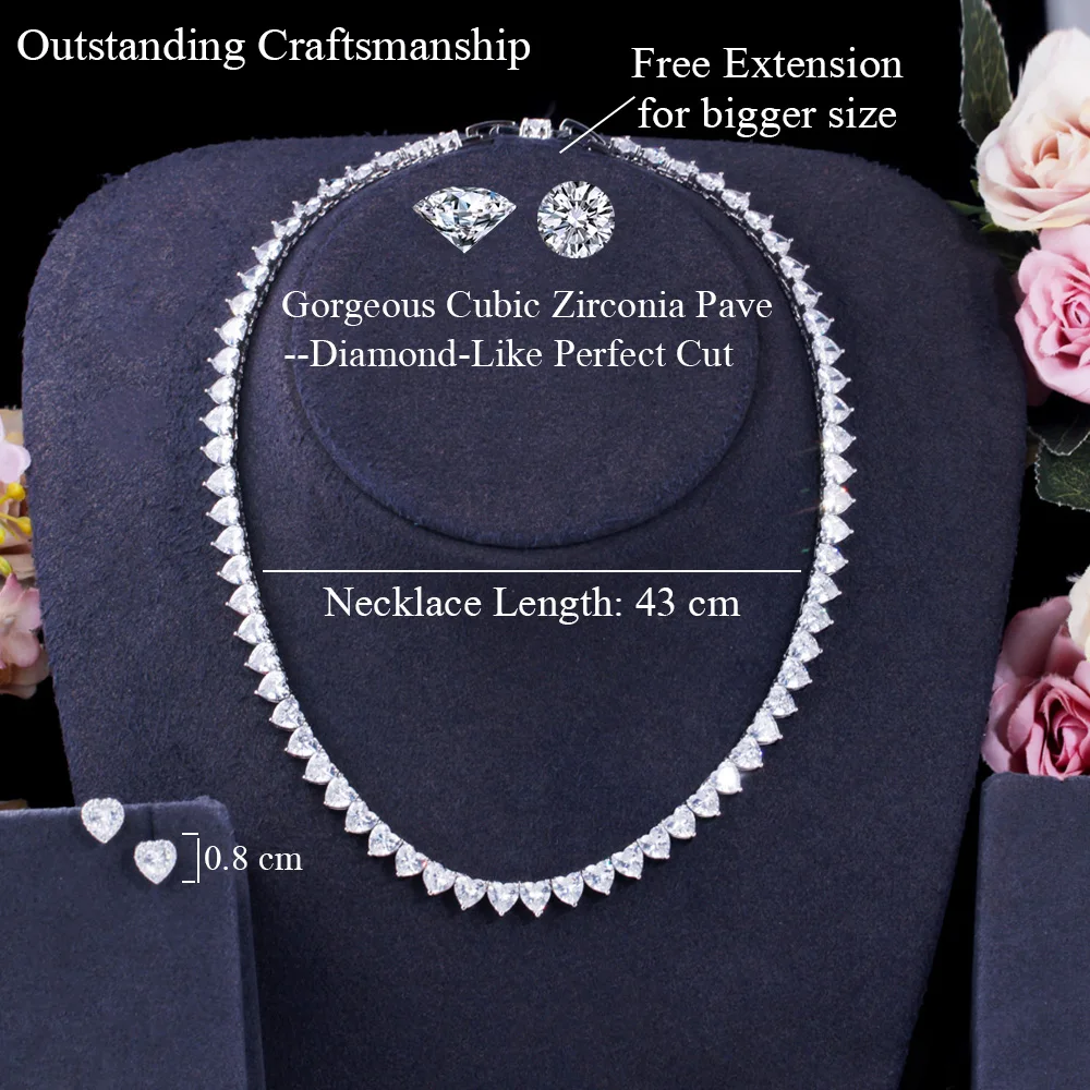 Pera Romantic Love Heart Shape Charm Cubic Zirconia Women Party Clavicle Choker Necklace Earrings Fashion Prom Jewelry Sets J472