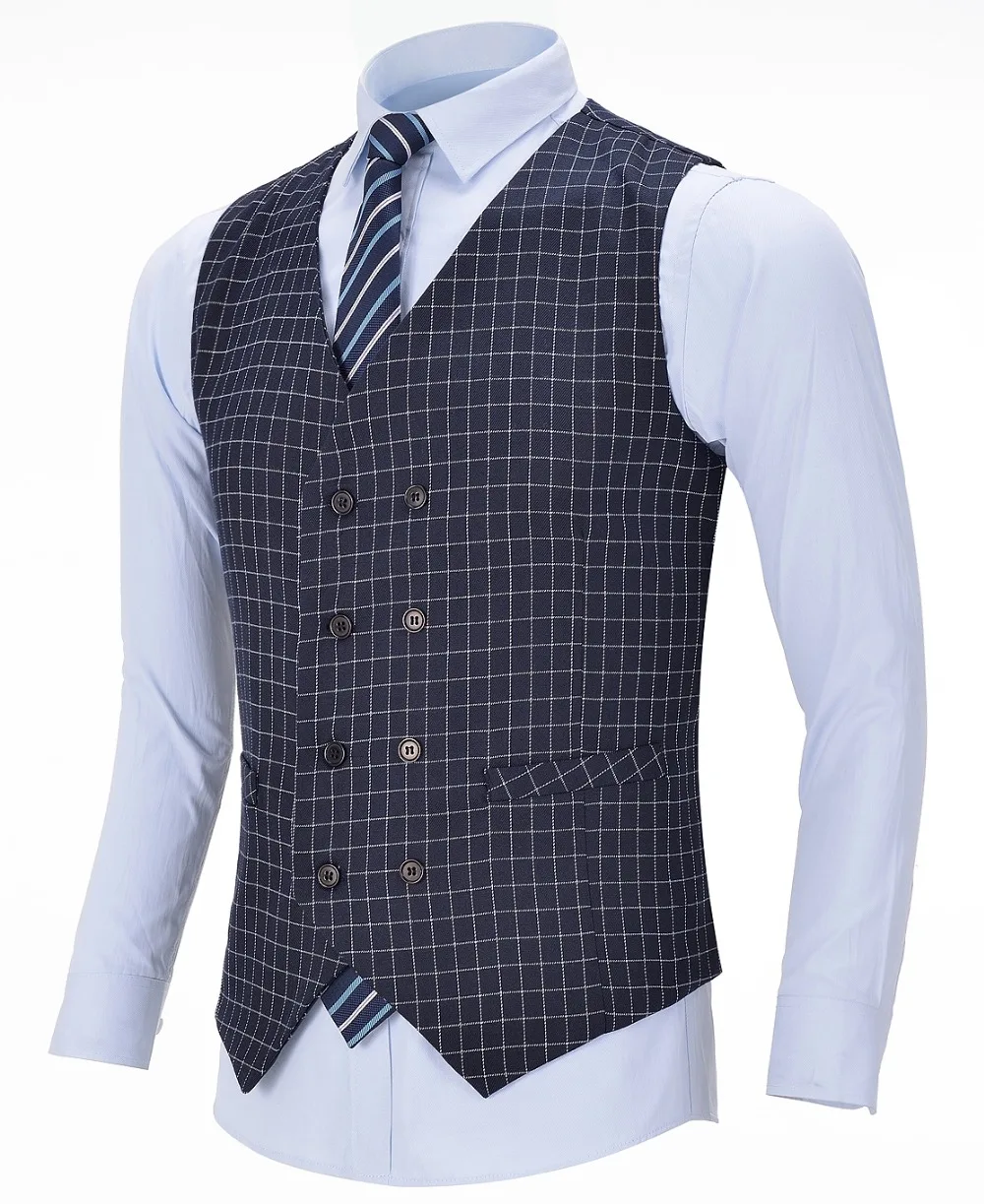 Tweed Mens Navy Business Vest Plaid Slim Fit Tweed Wool Single-breasted Cotton Tuxedos Waistcoat For Formal Wedding Groom