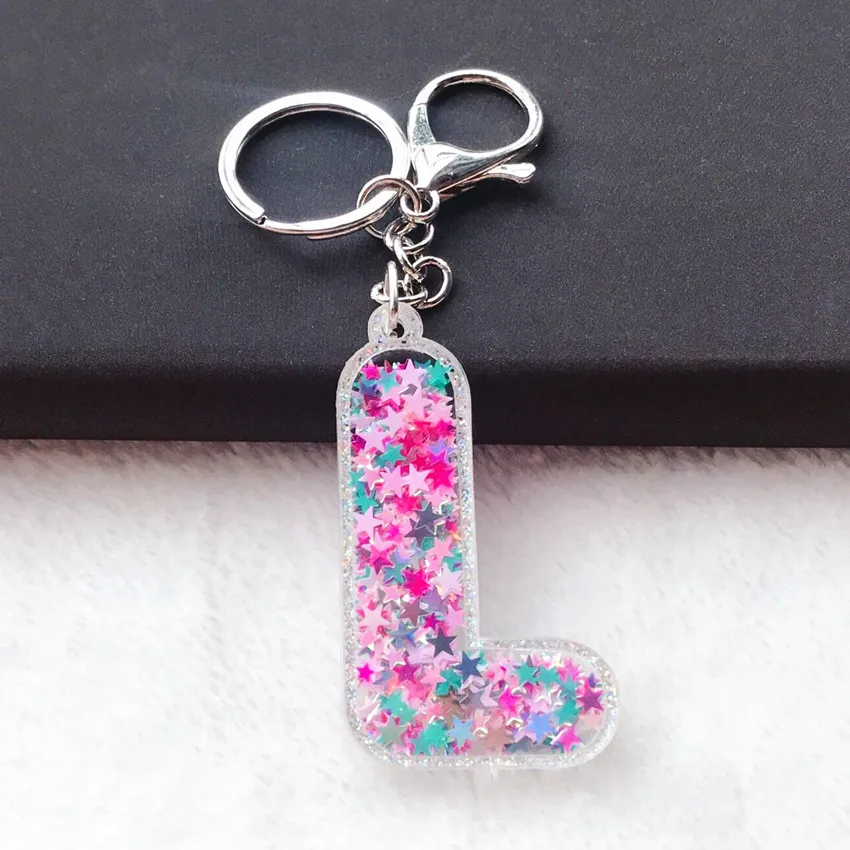 1PC Keyring English Letter Sequins Acrylic Keychain 26 English word  A TO Z Handbag Charms for Woman