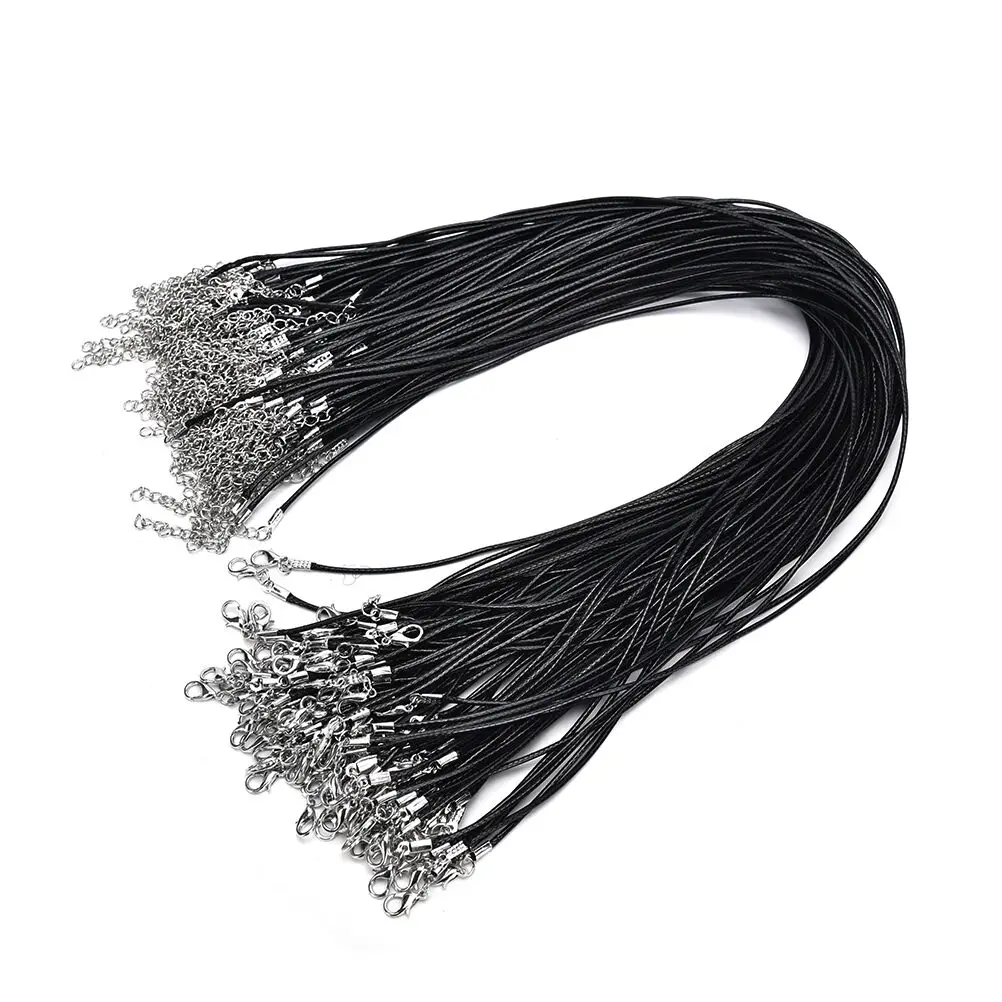 100pcs Black  Wax Line Necklace Pendant Charms Cord Beads String Lobster Clasp Strap Rope 1.5mm, 18inch