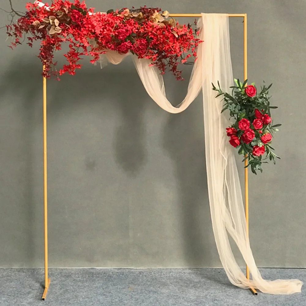 

6.56FTX 6.56ft Wedding Stage Background Frame Wrought Iron Decorative Flower Stand Gold White Square Arch Shelf