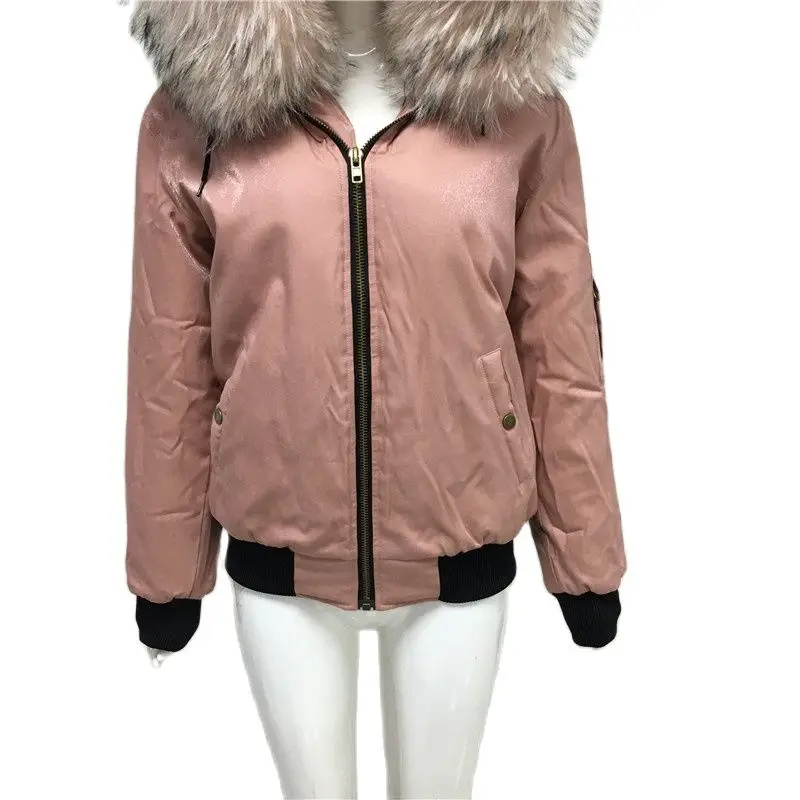 Pink Baseball Jacket Spring Casual Top Quality Fuax Fur Lining Coat For Women