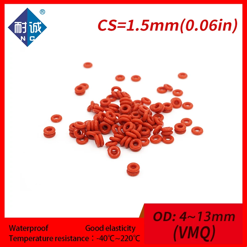 10PCS/lot Silicone rubber o-ring Red VMQ CS 1.5mm OD4/5/6/7/8/9/10/11/12/13mm O Ring Gasket Silicone O-ring waterproof