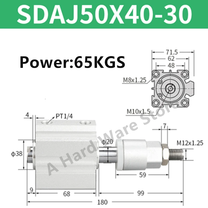 airtac type SDAJ Square Pneumatic Mini Cylinder Adjustable SDAJ 25/32/40/50x25-25-S