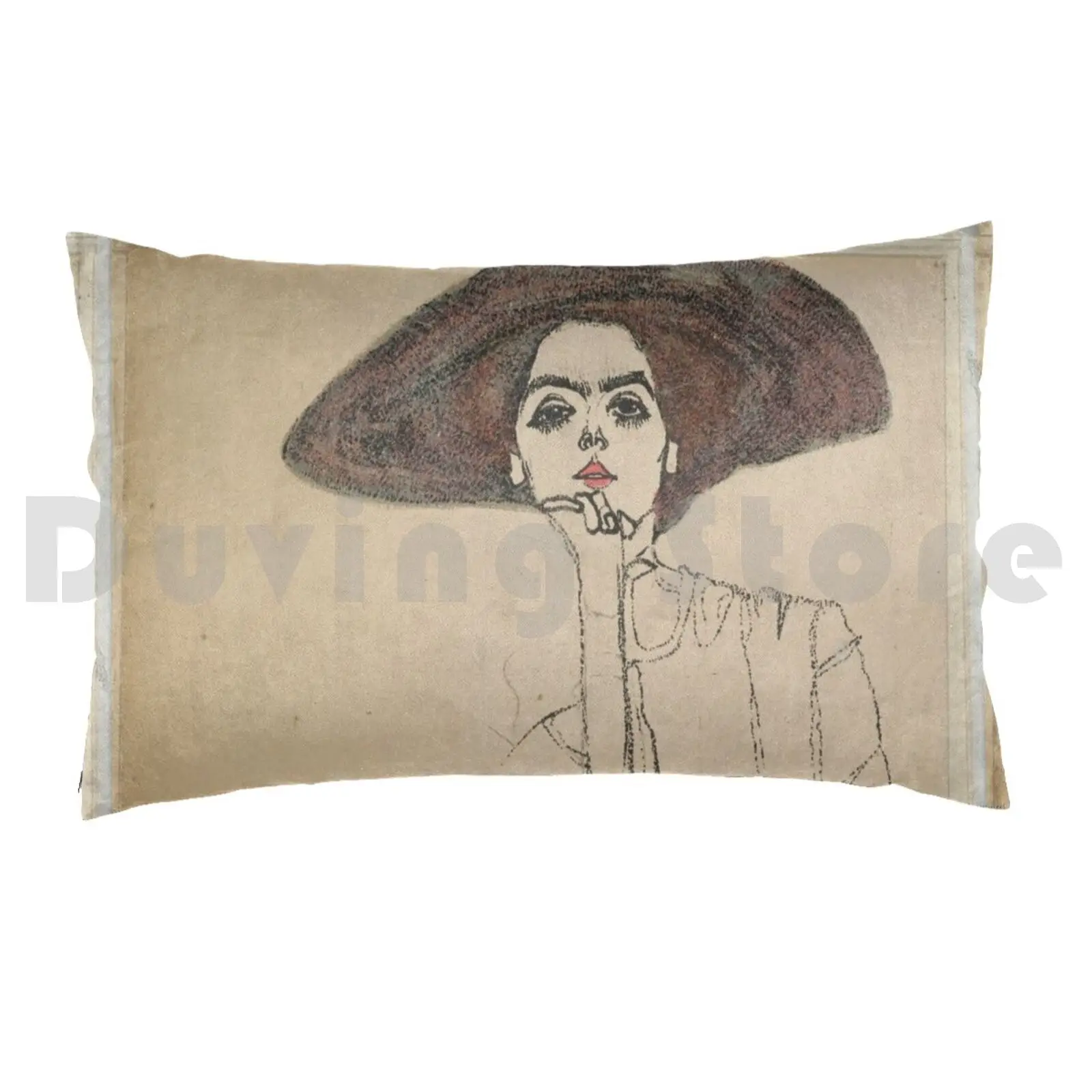 Pillow?case Egon Schiele Fine Art Portrait Of A Woman ( 1910 ) With Schiele's Name ( Vertical , Brown )