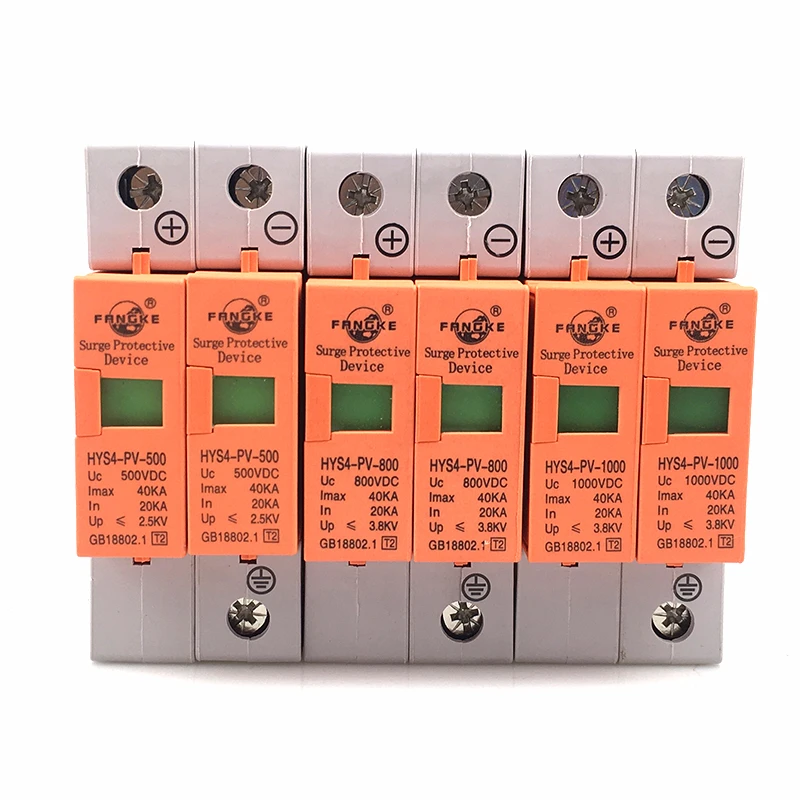 Dc 1000V 800V 500V 20ka~40ka 2P 2Pole Spd House Surge Protector Protective Low-voltage Arrester Device  35mm Din Rail