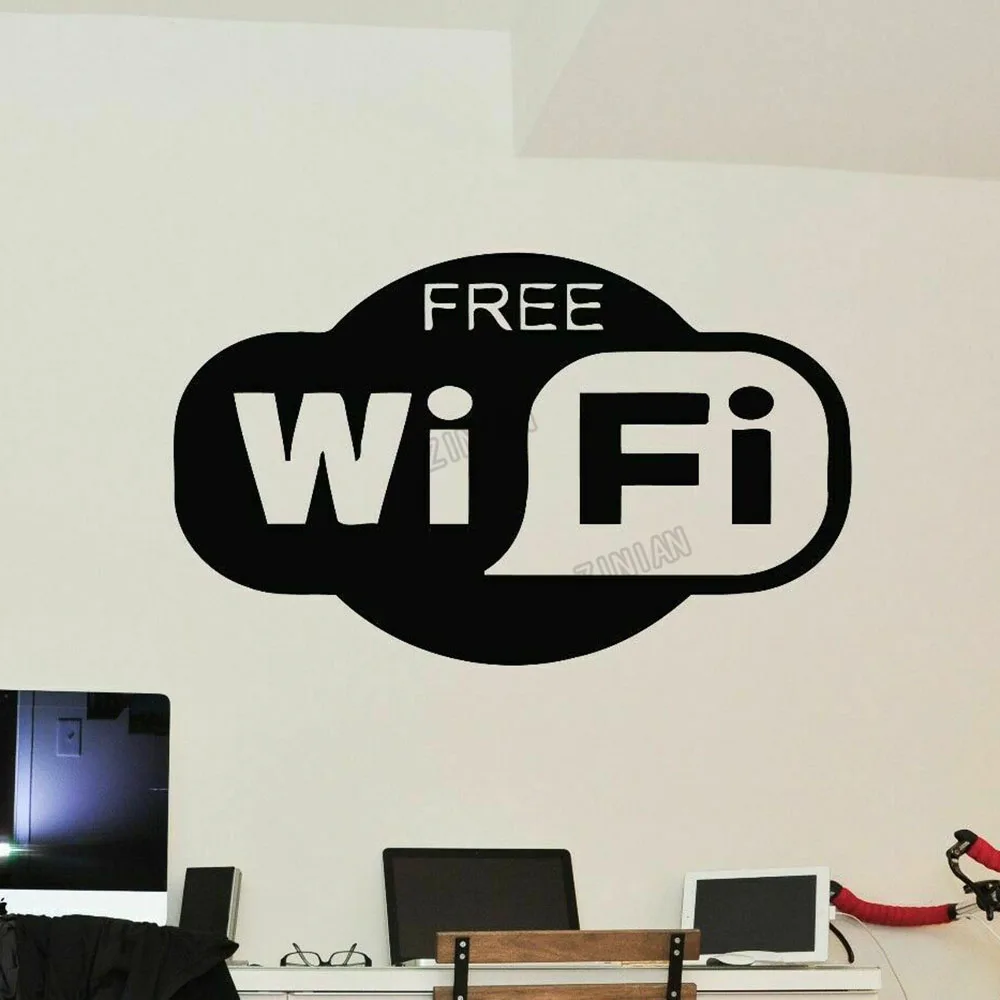 Free Wifi Logo Wall Decal For Bedroom Cafe Internet Conection Vinyl Wall Sticker Modern Room Decoration Book Store Murals C008