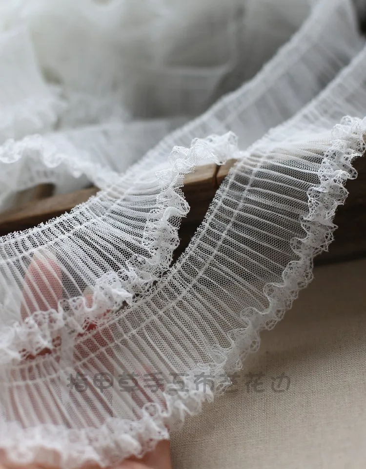 2 Meters 5cm wide White Pleated Lace Trim DIY Craft Lolita Clothing Fabric Hair Belt Ornament Household Material