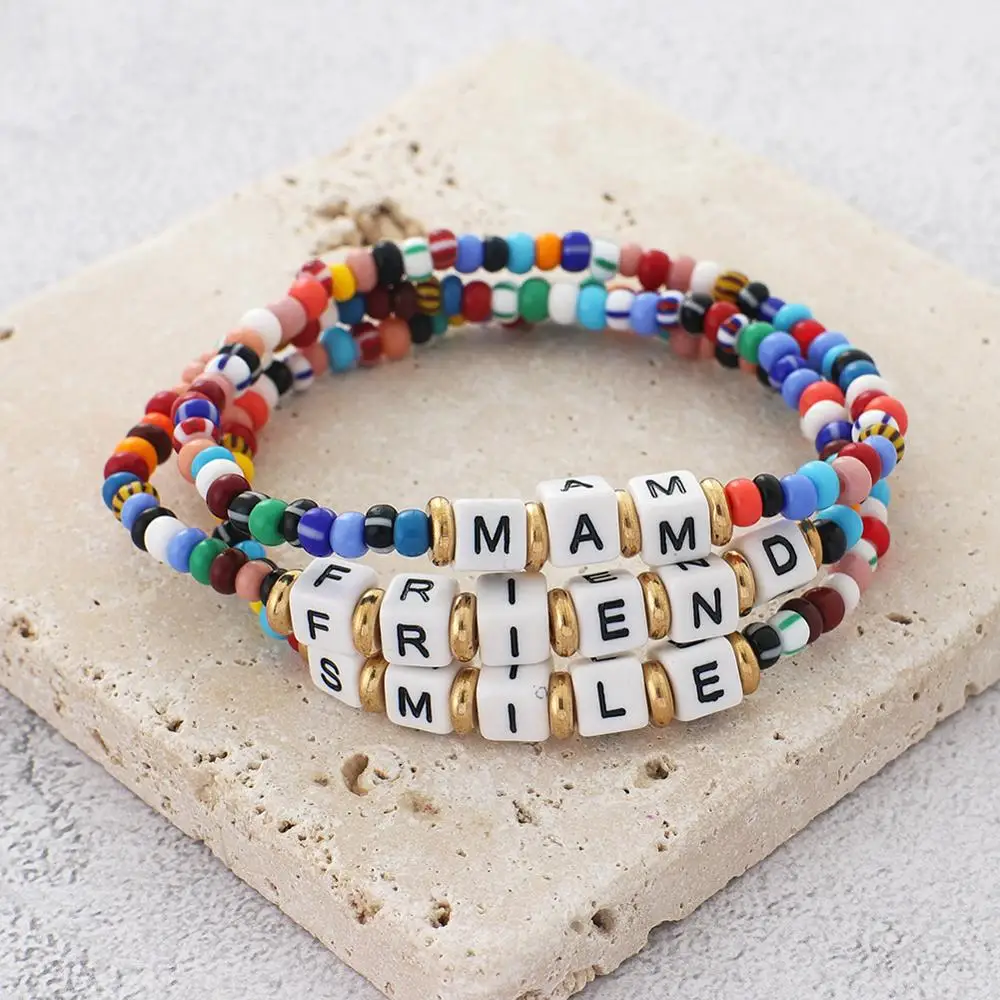 DIY Supply-One Fashion Jewelry Bracelet with Czech Glass and Plastic Letter Beads with Elastic Cord - 54mm (BE178)