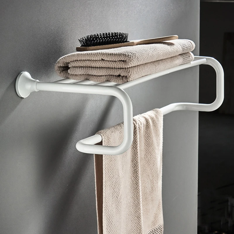 North European Style White Paint Brass Towel Rack Wall-Mounted Towel Shelf  for Bathroom and Hotel TR1030